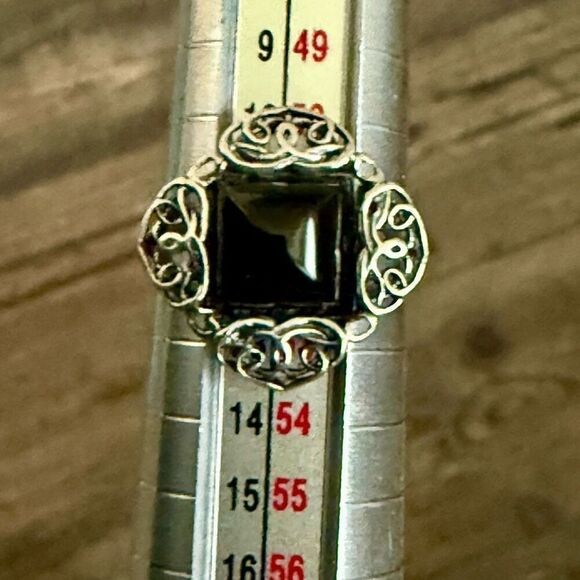 Unique Square Black Onyx Solitaire 925 Sterling Silver Ring Natural Simple Sz 6 - Picture 3 of 5